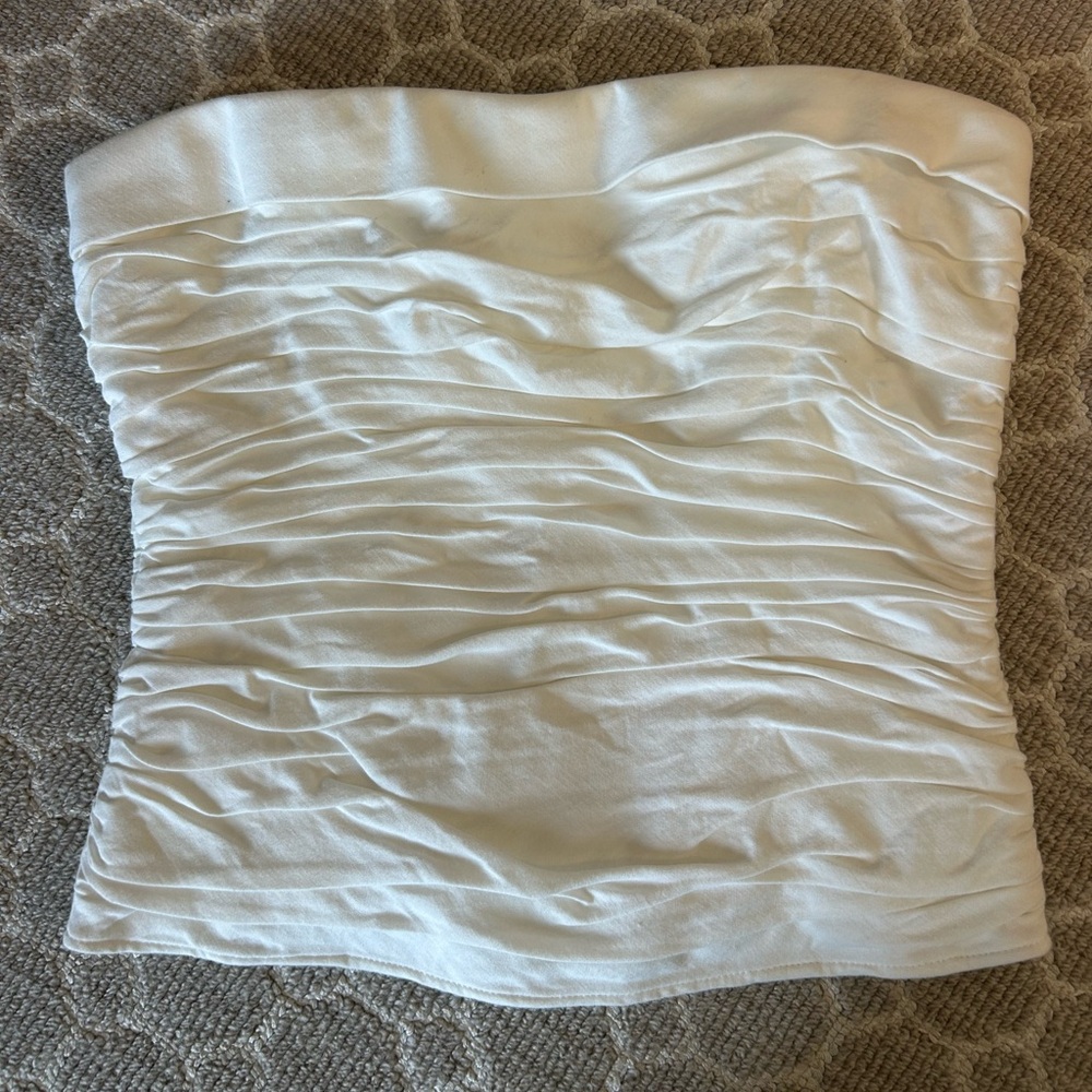 Reformation White Ruched Strapless Top